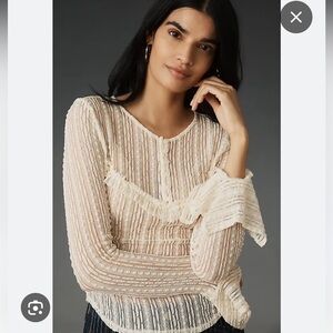 Anthropologie Lace Top Sz S Cream Ivory Sheer Stretch Cottagecore Boho Fairy